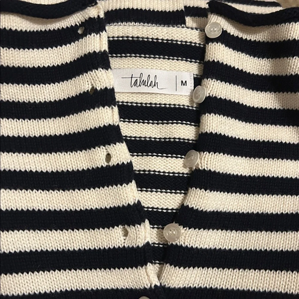 Navy and White Striped Button-Up Sweater - Picture 3 of 3
